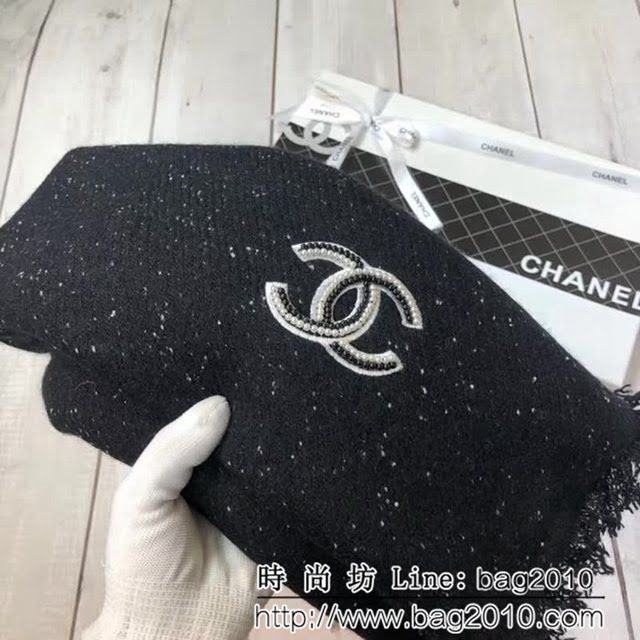 CHANEL香奈兒純正出口尾單 手工燙鑽名媛風長款圍巾 LLWJ6150